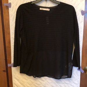 Madewell Black Long Sleeve Sheer & Semi-sheer Top